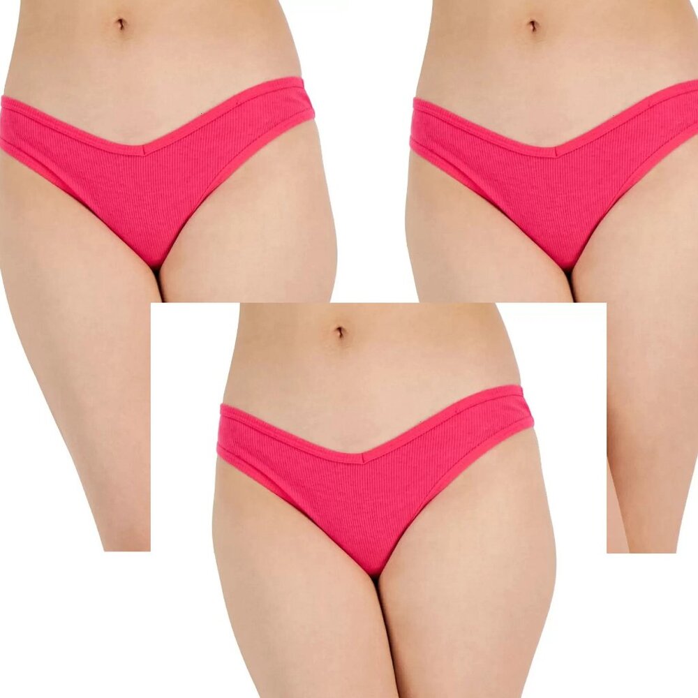 NWT Jenni Women's 3-Pack Ribbed Knit Thong Panty Underwear, Fiery Pink, XL